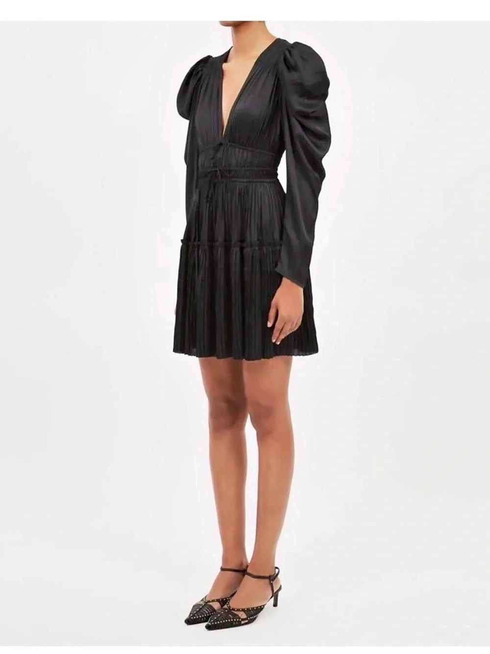Zara Pleated Long Sleeve Mini Dress Black